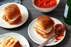 Chicken Parmesan Slider Bake Recipe: How to Make It Chicken Parmesan Slider, Parm Sliders, Chopped Cheese, Hawaiian Sweet Rolls, Chicken Sliders, Chicken Patties, Chicken Parm