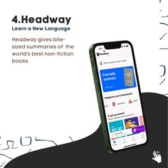 a cell phone with the text 4 headway learn a new language