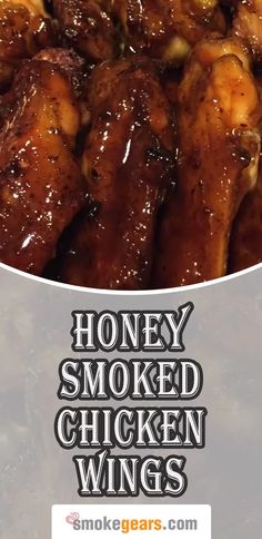 honey smoked chicken wings with text overlay