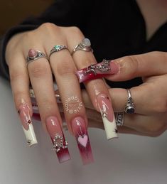 Grunge Nails, Long Acrylic, Unique Acrylic Nails, Long Square Acrylic Nails, Nail Swag, Bling Acrylic Nails, Pink Acrylic Nails, Square Acrylic Nails