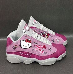 Hello Kitty Personalized Tennis Shoes Air JD13 Sneakers Gift For Fan Lightweight construction with breathable mesh fabric provides a comfortable and flawless fit. Hello Kitty Gifts, Hello Kitty Shoes, Jordan 13 Shoes, Hello Kitty Characters, Personalized Shoes, Tennis Sneakers, Pink Hello Kitty, Shoes Design, Shoes Air