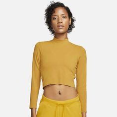 Mustard Yellow Long Sleeve Pullover Styling Stretch Soft Cheap Stretchable Yellow Sweater, Cheap Yellow Stretch Sweater, Cheap Stretch Yellow Sweater, Mustard Yellow Color, Yellow Long Sleeve, Long Sleeve Crop, Yoga Women, Nike Tops, Mustard Yellow