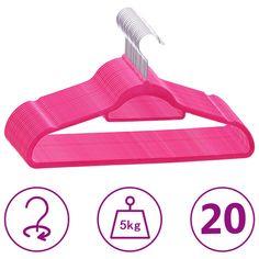 a pink plastic hanger with three different measurements