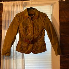 Moss Green With Brown Trim , Slim Fit. Burberry Short Jacket, Burberry Shorts, Brown Trim, Burberry Jacket, Belted Trench Coat, Moss Green, Trench Coats, Burberry, Trench Coat