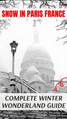 the cover of snow in paris france complete winter wonderland guide, with a red arrow pointing to it