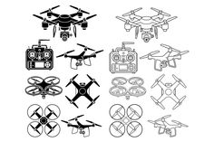 a set of different types of remote controlled flying devices, each with one propeller and two propellers