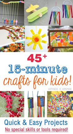 Quick and Easy 15 Minute Kids Crafts that require no special skills or tools. PERFECT for beginning crafters and "non-crafty" parents - Carving out family time to create and bond is SO important! Easy Kids Crafts, Easy Crafts For Kids, Craft Activities For Kids, Easy Kids, Toddler Crafts, Arts And Crafts For Kids