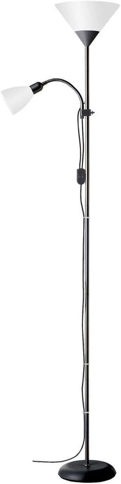 a floor lamp with two lamps on each end and one light on the other side