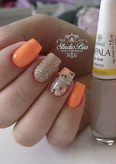 Citrine Inspired Nails, Nail Polish Art Designs, Coral Nails, Wow Nails, Sassy Nails, Simple Nail Art Designs, Trendy Nail Art