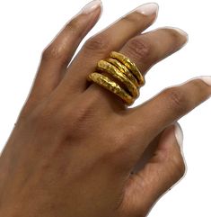 Unique Hammered Rings In Recycled Gold, Gold Brass Fusion Rings, Unique Hand Forged Gold Stackable Rings, Hand Cast Gold Fusion Jewelry, Gold Hand Cast Fusion Jewelry, Artisan Gold Ring With Hammered Detail, Artisan Gold Hammered Rings, Artisan Hammered Gold Rings, Ring Bands