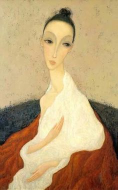 a painting of a woman wrapped in a blanket