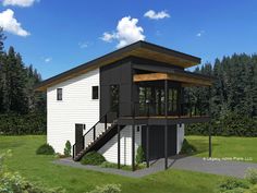 this is an artist's rendering of a two - story house in the woods