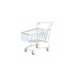 a white shopping cart with two blue handles