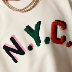 J.Crew: Girls' Embroidered NYC Graphic Crewneck Sweatshirt For Girls Trendy College Sweatshirt With Embroidered Text, Trendy Embroidered Logo Sweater For Fall, Trendy Long Sleeve T-shirt With Embroidered Logo, Trendy Letter Embroidery Sweatshirt For Streetwear, Trendy Embroidered Graphics Tops For Fall, Trendy Cotton Sweatshirt With Embroidered Logo, Trendy Cotton Sweater With Letter Embroidery, Trendy College Sweatshirt With Embroidered Graphics, Trendy Long Sleeve Top With Embroidered Logo