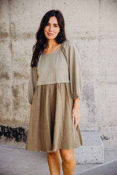 $68.00 The Dawn | Dusty Olive Sweatshirt Dress https://www.batessistersboutique.com/product/the-dawn-dusty-olive-sweatshirt-dress/ Approx. Measurements in Inches  XS  S  M  L  XL  XXL      Length  36  36.5  37  37.5  38  39      Bust  26  28  30  34  36  36      Waist  22  26  28  32  34  34          Bates Sisters Boutique Mommy And Me Swimwear, Bates Sisters Boutique, Modest Midi Dress, Nursing Friendly Dress, Mommy And Me Dresses, Cozy Dress, Athleisure Women, Modest Skirts, Loungewear Women