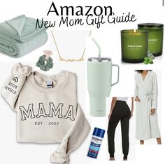 a woman's gift guide for the new mom in her life, including gifts from amazon