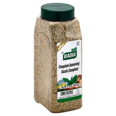 badia composting seasoning blend in a glass jar on a white background