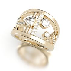 a gold ring with diamonds on it