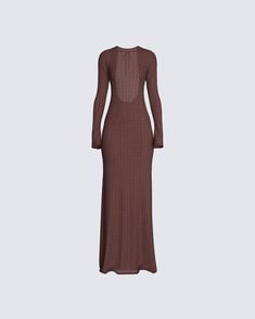 Serving up class, with a side of sexy 💅 This brown knit maxi dress can be dressed up or down for whatever vibe you're feeling. Made from a knit fabric with a chevron pattern, and complete with long sleeves, an open back, back ties, a side zipper, and a figure-hugging fit 🤎 Dresses Concert, Black Halter Maxi Dress, Hot Pink Midi Dress, White Corset Dress, Black Pleated Mini Skirt, Y2k Fits, Yellow Mini Dress, Knit Maxi Dress, Corset Mini Dress