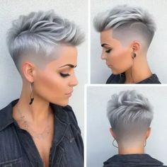 Gorgeous trendy hairstyle ideas | Pixie's haircut ideas Women Very Short Hairstyles, Short Shaved Pixie Haircuts, Short Hair Fades Women, Womens Short Hair Undercut, Phohawk Women, High Fade Women Haircut Short, Short Shaved Hairstyles For Women, Short Sassy Pixie Haircut, Womens Short Hairstyles For Thick Hair