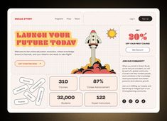 the landing page for an app that is designed to look like a rocket ship