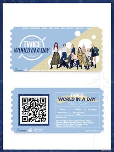 a ticket with the words twice world in a day and an image of people on it