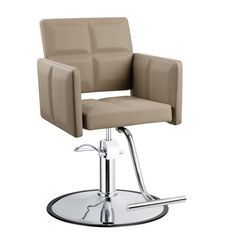 Aria Salon Styling Chair in Cashmere with Round Chrome Base | Minerva Beauty Stylist Chair, Minerva Beauty, Hair Salon Chairs, Salon Styling Chairs, Pallet Crates, Spa Interior, Salon Suites, Beauty Salon Interior, Salon Chairs