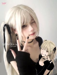 Death Note MisaMisa Cosplay Costume Misa Amane Uniform Outfit Halloween Wig Neck Jewelry Tight Hair Bob Long, Misa Amane Outfit, Over 40 Hairstyles, Anime Cosplay Makeup, Neck Jewelry, Dyed Hair Inspiration, Outfit Halloween