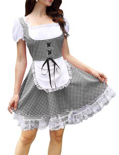 PRICES MAY VARY. DESIGN: The Dirndl dress features a classic plaid pattern. The flouncy pleated skirt with lace-trimmed hemline and cute white mini apron are sure to liven up an Oktoberfest party. The front ribbon is adjustable to better fit your figure. PREMIUM QUALITY FABRIC - The Dirndl dress is made from premium quality fabrics and is designed to be comfortable to wear at Oktoberfest! Dirndl dress ensures exceptional comfort and durability. OCCASIONS: Perfect for Bavarian Oktoberfest, Carniv Mini Apron, Oktoberfest Costume Women, German Dirndl Dress, Dirndl Dress Oktoberfest, Waitress Uniform, German Dress Dirndl, Oktoberfest Costume, Beer Girl, Carnival Halloween