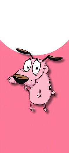 a cartoon dog with a plate in its mouth on a pink and white wallpaper