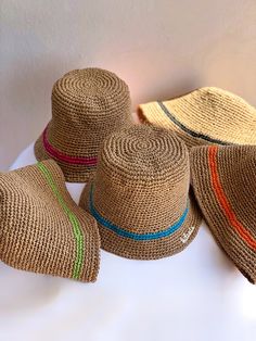 Raffia Crochet, Straw Bucket Hat, Raffia Hat, Crochet Bucket, Crochet Bucket Hat, Paper Hat, Hat Handmade, Hat Summer, Summer Hat