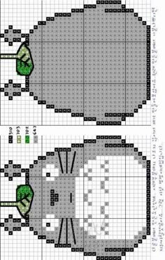 two cross stitch patterns with green trees in the middle and one on the other side