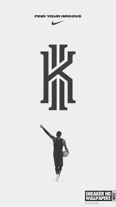 a poster with the letter k and a basketball player jumping up into the air to dunk