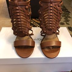 Sexy, Brand New, Never Worn Sandles, 2 1/2inch Heel. Leather Strappy Heels For Vacation, Brown Strappy Heels For Vacation, Just Fab Shoes, Justfab Shoes, Brown Leather Sandals, Shoes Brown, Women's Shoes Sandals, Leather Sandals, Brown Leather