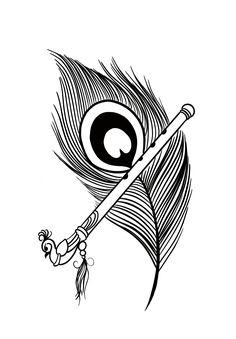 a drawing of a feather with a knife in it's center and an eyeball on top