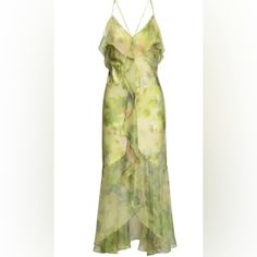 Misa Los Angeles Aina Dress Chartreuse Abstract Gently Worn Only Once - Perfect Condition V-Neckline Criss-Cross Adjustable Straps Pullover Style High Low Hem Polyester About 55" From Shoulder To Hem Chiffon Ruffle, Dress Cuts, High Low Hem, Pullover Styling, High Low Dress, High Low, Timeless Fashion, Spaghetti Strap, Slip Dress