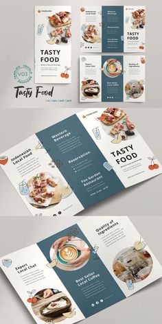 three fold brochure mockup with food items on the front and back side