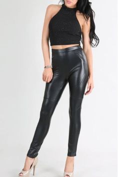 Nikibiki Black Faux 'leather' leggings. Seam and zipper accented. Trending now. So much fun! Color: BlackSizes: S-M-L Waist 26-28-30, tall inseamOur model is 5' 9" and wearing a Small 70% Polyester, 25% Polyurethane, 5% Spandex, Dry Clean, Imported A2/P24127 Stretch Faux Leather Pants For Club, Black Faux Leather Leggings For Club, Black Faux Leather Club Leggings, Trendy Faux Leather Leggings For Club, Chic Leggings With Zipper Closure For Night Out, Chic Black Leggings With Zipper Closure, Edgy High Waist Faux Leather Leggings, Black Biker Leather Pants For Night Out, Edgy Leather Pants With Zipper Closure For Party