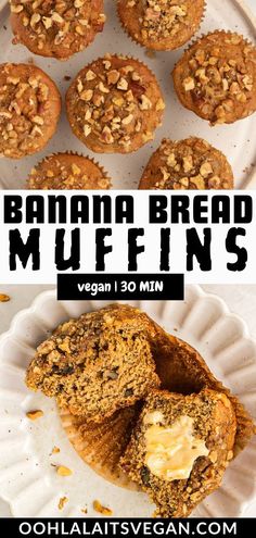 collage of banana bread muffins Vegan Banana Bread Muffins, Banana Bread Muffins Recipe, Easy Vegan Banana Bread, Bread Muffins Recipe, Vegan Banana Bread Easy, Banana Bread Muffin Recipe, Make Your Home Smell Amazing