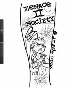 an image of a cartoon character on a snowboard with the words menage it society