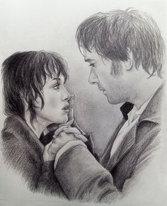 a pencil drawing of two people facing each other