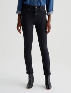 The Mari Crop is a mid-rise slim straight jean for women, updated here in sulfur-dyed black. Designed to fit easy around the hips, the pair has a straight-leg silhouette with a slim, cropped finish. These women’s high-waisted jeans come in 9.7 oz. Hyper-Soft Stretch Denim. This AG Cloud Soft Denim™ fabric features special left-hand twill construction that allows the yarns to gently relax and untwist for a luxe, supple feel. It's designed to get even softer the more you wear it.AG Cloud Soft Deni Get Even, Sporty And Rich, Ag Jeans, Mother Denim, Slim Straight Jeans, Denim Design, Frame Denim, Skirted Swimwear, Swimwear Tops