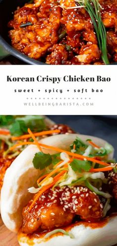 korean crispy chicken bao with sweet and spicy sauce