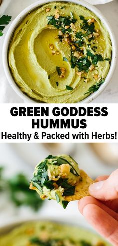 green goddess hummus with healthy and packed with herbs