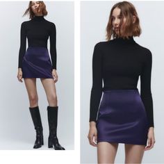 Reposhing This Item I Purchased From @Ssmriti. Loved It, But It Was Too Small On Me. Questions? Leave A Comment Below! Short Satin Skirt, Mini Pencil Skirt, Denim Jean Skirt, Button Skirt, Zara Shorts, Black Denim Skirt, Purple Skirt, Zara Skirts, Sequin Mini Skirts