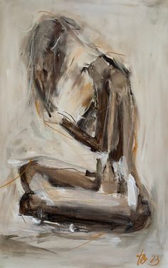 an abstract painting of a woman sitting down