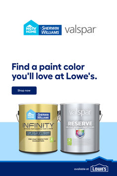 two paint cans with the words find a paint color you'll love at low prices