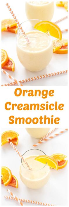 an orange creamsice smoothie is garnished with sliced oranges