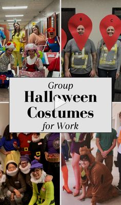 group halloween costumes for work with text overlay