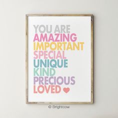 a colorful print with the words you are amazing in different colors and sizes on it